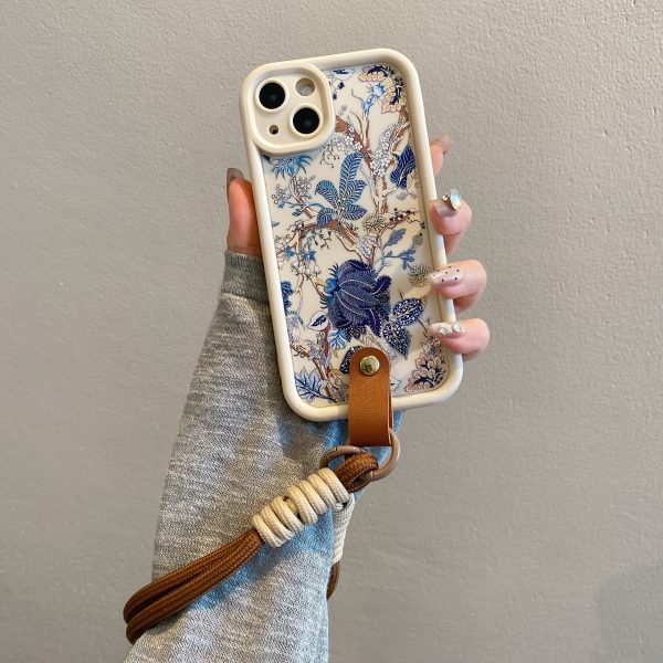 Blue Flower with Lanyard Shock Absorption White Frosted All-Inclusive Anti-Fall Mobile Phone Case Suitable for Apple 16PROMAX/16PLUS/16PRO/16/15PROMAX/15PLUS/15PRO/15/14PROMAX/14PLUS/14PRO/14/13PROMAX/13PRO/13/12PROMAX/12PRO/12 11PROMAX/11PRO/11/XSMAX/XR/XS/7#8PLUS/7#8 Protective Cover Transparent Shock Absorption - Image 3