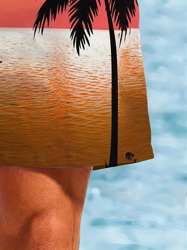 Men's Quick-Dry Swim Shorts - Hawaiian Beach Board Shorts with Tropical Sunset, Orange to Yellow Ombre Gradient Swim Trunks for Surfing, Pool, Vacation - Non-Stretch Swimwear for Adults, Outdoor Water Activities, Vibrant Print, Adjustable Waistband, Outdoor Adventurers - Image 4