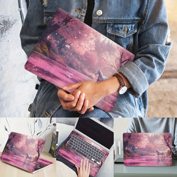3pcs - 1pc Spare, PVC Laptop Skin with Tranquil White Horse & Pink Cherry Blossom Design - Scratch-Resistant, Self-Adhesive - Customizable for 30.48-39.62cm Notebooks - DIY Easy, Notebook Skin | Serene Landscape Art | PVC Material - Image 4