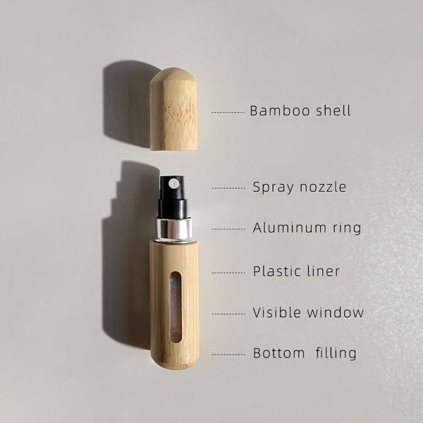 1/2pcs Bamboo Shell Perfume Atomizer, Refillable Spray Bottle, 5ml & 8ml Portable Mini Empty Bottles, Luxury Pocket-Sized Fragrance Dispenser With Visible Window, Bottom-Fill Design For Travel & Outdoors - Image 4