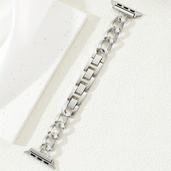 Adjustable Stainless Steel Chain Link Bracelet for Apple Watch Series 10/9/8/7/6/5/4/3/2/1 Ultra/SE - Includes SE and Ultra Models, Quick Release Buckle, Comfortable Fit, Denim Chain Design, Irregular for iwatch Bracelet Strap, for Apple Watch Accessories - Image 7