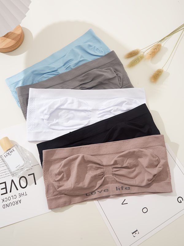 5pcs Strapless Bandeau Tops, Polyamide, Solid Color, Wireless, Medium Support, No Padding, Knit Fabric, 165g/m², for Easter Gift, Various Occasions - Image 3