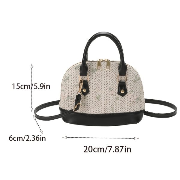 Women's Woven Crossbody Bag with Adjustable Strap & Golden-Tone Hardware - Zipper Closure Casual Purse in White//Black, Durable Polyester Lining & Oil-Edged Trim for Everyday Use, Decorative Details, Structured Handbag - Image 8