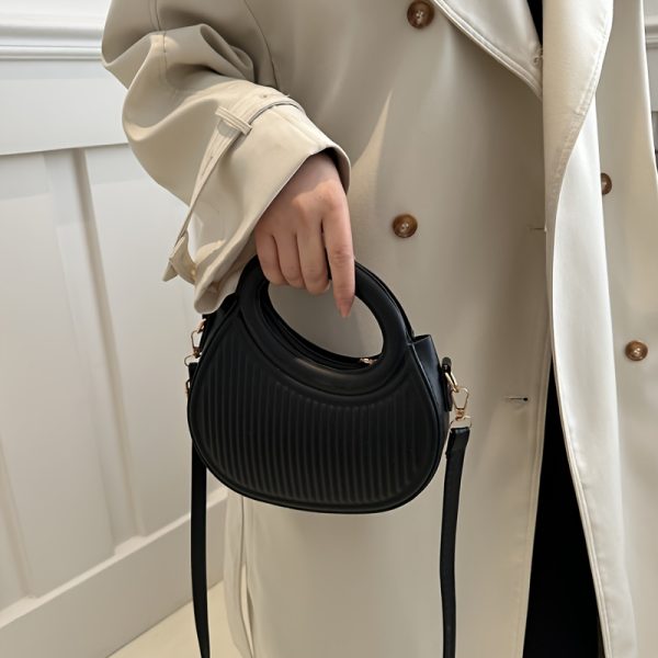 Chic Black Embossed Striped Ladies' HandbagSummer Versatile Crossbody Pleated Bag with Trendy PersonalityElegant, Stylish & Niche-Designed Handheld/ Handbag for Women's CommutingAvailable in 3 Colors - Image 10