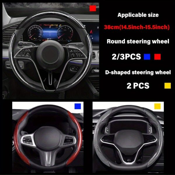 3pcs Car Steering Wheel Cover Set, Carbon Fiber Steering Wheel Covers, Three-Piece Split Anti-Slip Steering Wheel Protector with Butterfly Wings, Suitable for Most Cars, Sports Car Accessories - Image 2