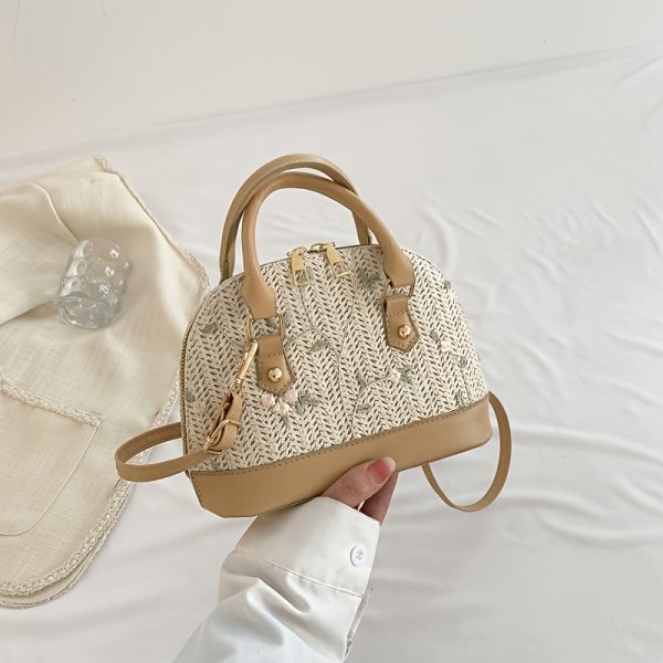 Women's Woven Crossbody Bag with Adjustable Strap & Golden-Tone Hardware - Zipper Closure Casual Purse in White//Black, Durable Polyester Lining & Oil-Edged Trim for Everyday Use, Decorative Details, Structured Handbag - Image 5