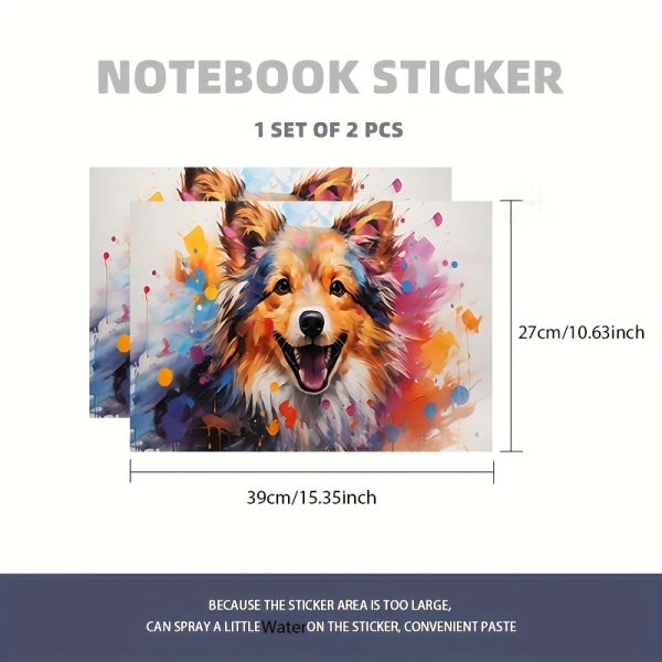 2pcs Oil Painting Puppy Laptop Stickers - Vinyl Self-Adhesive Removable Decals for 33.02-38.1 cm Laptops, No Residue Cute Dog Design for Plastic/Metal Surfaces, Disposable Pet Lover Accessories, Laptop Decoration | Playful Dog Motif | Noresidue Adhesive, Laptop Accessories - Image 3