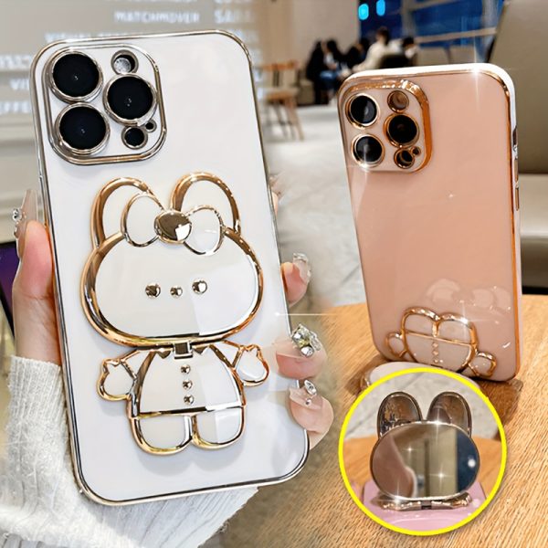 New fashionable phone case suitable for iPhone 11 12 13 14 15 16 16Por 15Pro Max 16Plus phone case, rabbit three-dimensional stand ultra-thin electroplated soft phone case protective case with bracelet - Image 11