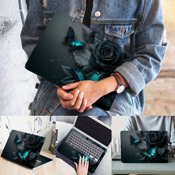 2pcs Butterfly Rose Laptop Skin Decal Sticker, Waterproof and Scratch-Resistant Vinyl Protective Cover for Notebooks, Semi-Matte Finish, Self-Adhesive, Single Use, Notebook Decoration | Floral Notebook Design | Durable Notebook Cover - Image 5