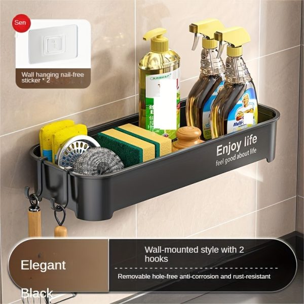 No-Drill Thickened ABS Kitchen Sink Organizer with Hooks & Slotted Trays - Multi-Compartment Storage Shelf for Cleaning Supplies, Bottles, Sponges - Multi-Color Options, Kitchen Sink Accessories, Rustic Kitchen Decor, Installfree Setup - Image 3