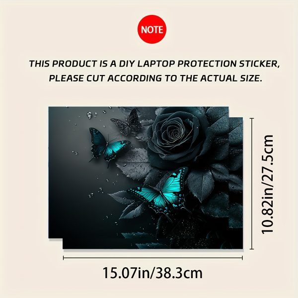 2pcs Butterfly Rose Laptop Skin Decal Sticker, Waterproof and Scratch-Resistant Vinyl Protective Cover for Notebooks, Semi-Matte Finish, Self-Adhesive, Single Use, Notebook Decoration | Floral Notebook Design | Durable Notebook Cover - Image 2