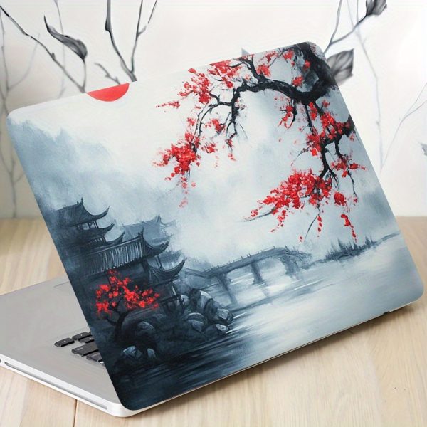 3pcs Vibrant Red Maple Leaf & Traditional Asian Bridge Laptop Stickers - Durable PVC, Anti-Scratch, Perfect for MacBook & Other Laptops - Available in 1pc Spare, Laptop Decoration | Artistic Laptop Skin | Durable Laptop Skin, Laptop Accessories - Image 2