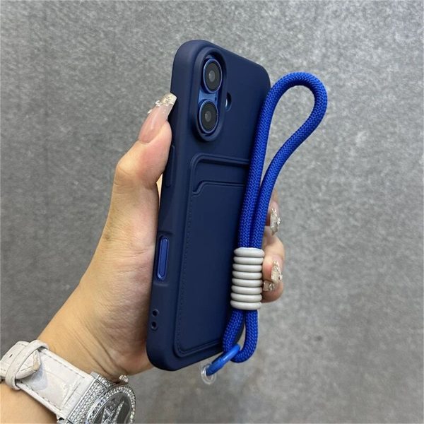 Simple Solid Color Card Holder Phone Case for Iphone 16 Pro Max, 15, 14, 13, 12, 11, Xs, XR, 8, 7 Plus with Wrist Strap for Drop Protection. - Image 9