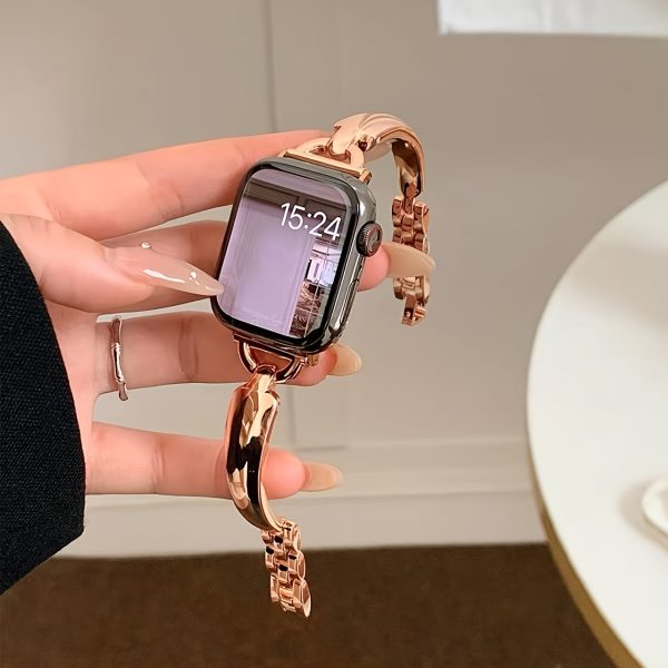 Metel for apple Watch Band - Stylish & Durable, Fits Series 10/9/8/7, for Iwatch Ultra 2/1 & SE 6/5/4, Water-Resistant, 38mm to 49mm Sizes, Pink with Golden Accents, for Iwatch Accessory | Elegant Timepiece | Durable Strap, for Iwatch Accessories