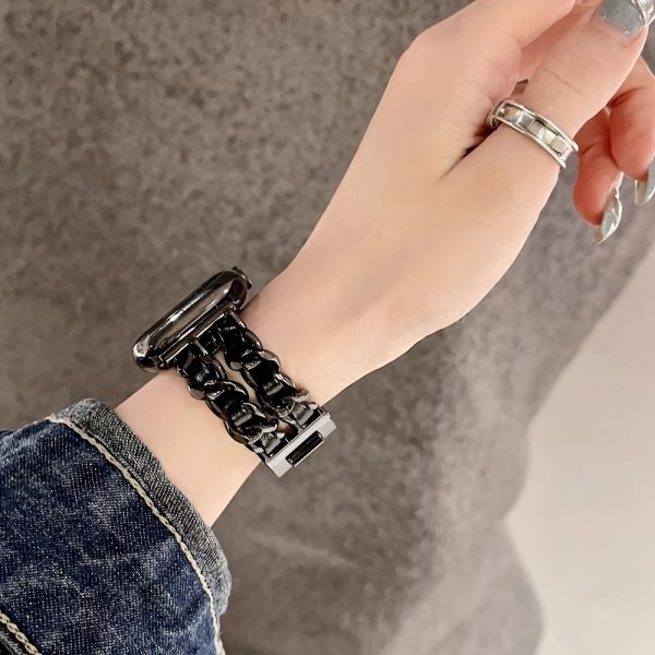 BIIFAKOO Compatible i Watch Strap for 38mm 40mm 41mm 42mm 44mm 45mm 49mm Metal Strap Leather Cover Golden Chain Cowboy Style Replacement for iWatch Series 9 8 7 6 5 4 3 2 1 SE - Image 12