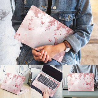 2pcs Floral & Butterfly Vinyl Laptop Skins - Scratch-Resistant, Easy-to-Apply DIY Art Protective Covers for Laptops, Notebooks, Cars, Helmets, Fridge Decor - Durable PVC Material with Vibrant Pink & White Design, Cute Laptop Skins, Helmet Decoration, Whimsical Design, Longlasting Protection