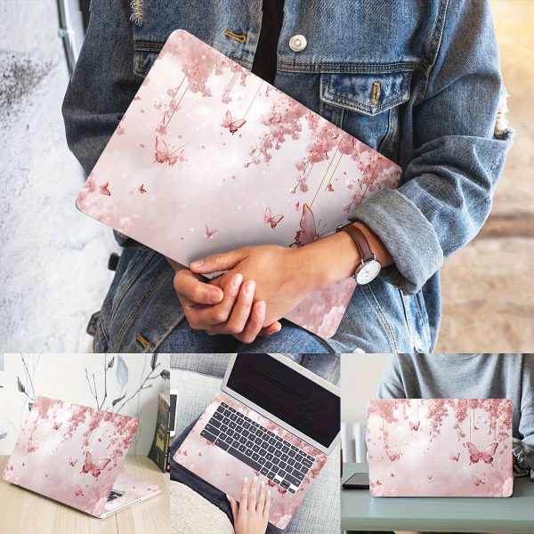 2pcs Floral & Butterfly Vinyl Laptop Skins - Scratch-Resistant, Easy-to-Apply DIY Art Protective Covers for Laptops, Notebooks, Cars, Helmets, Fridge Decor - Durable PVC Material with Vibrant Pink & White Design, Cute Laptop Skins, Helmet Decoration, Whimsical Design, Longlasting Protection