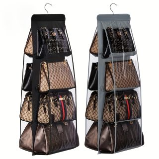 8-Pocket Hanging Handbag Organizer, Unscented Oxford Fabric Storage Rack with Foldable Design for Space-Saving Closet Handbag Holder