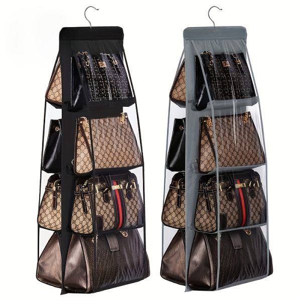 8-Pocket Hanging Handbag Organizer, Unscented Oxford Fabric Storage Rack with Foldable Design for Space-Saving Closet Handbag Holder