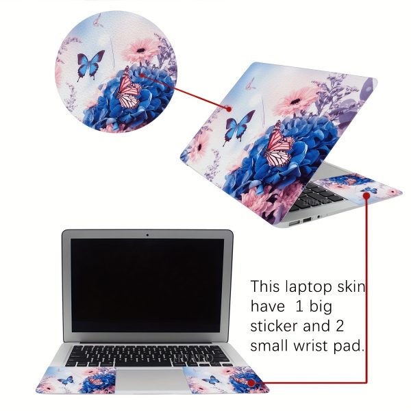 ISETTA PVC Laptop Skin Decal with Wrist Pad Stickers, Universal Notebook Cover Protector, Butterfly & Floral Design, Fits 30.48-39.62 cm, Easy Apply & Remove, Bubble-Free - Image 2