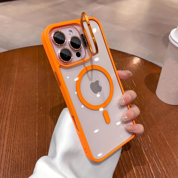 Luxury Transparent Magnetic Wireless Charging Metal Lens Bracket Case Compatible with for Iphone 16 15 14 13 12 11 Pro Max Plus with Lndependent Lens Protector Acrylic Backboard Shockproof Armor Clear Cover - Image 10