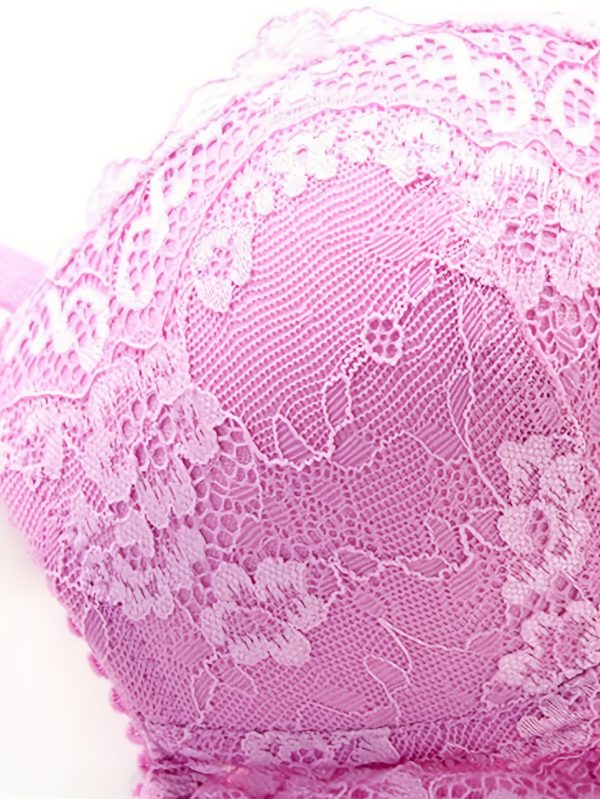 Women'S Sexy Lace Gathered Adjustable Push-Up Bra Underwear Set, Elegant Style Bra Set, Lace Panties, Soft, Breathable And Comfortable, Purple - Image 4