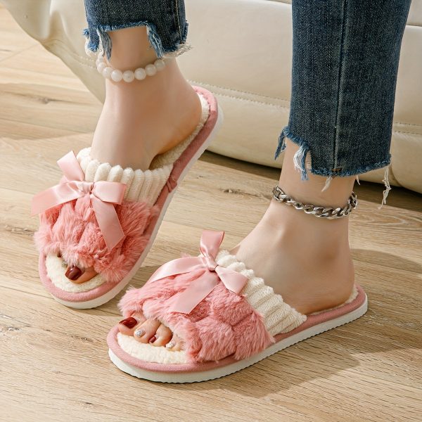 Elegant Bowknot Slide Sandals - Soft Plush Fabric, Non-Slip EVA Sole, Breathable & Odor-Resistant, Lightweight Comfort for Indoor/Outdoor Wear, Two-Wear Design for Couples - Image 15