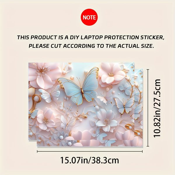 Vinyl Laptop Shell Butterfly Floral Stickers, 2pcs/Set, Scratch-Resistant DIY Art Protective Cover for Laptops - Easy to Apply and Durable Design Suitable for Laptops & Cars - Image 2