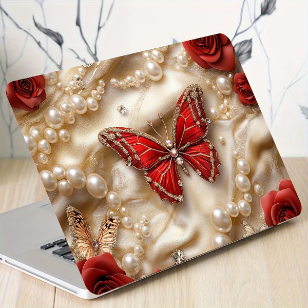 Pack of 2 Red Butterfly Laptop Art Decal Protective Cases, Universal Netbook Light Beige Stickers Non-Duplicate Use Field Notebook Computer Light Beige Sticker Decals Waterproof and Scratch Resistant - Waterproof, Anti-scratch, Suitable for Laptops, Cars - Image 10