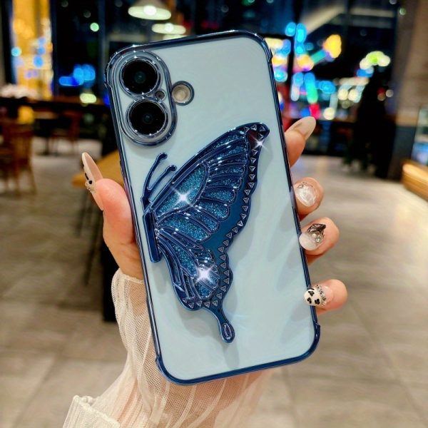 Electroplated Side Rose Flower + Glitter Butterfly Stand, High-Quality Feel for Apple Full-Cover Shockproof Protective Case, Creative for Iphone 16, 15, 14, 13, 12 Mini, 11, XR, 7, 8, SE2, SE3, Plus, Pro Max Phone Case Set. - Image 9