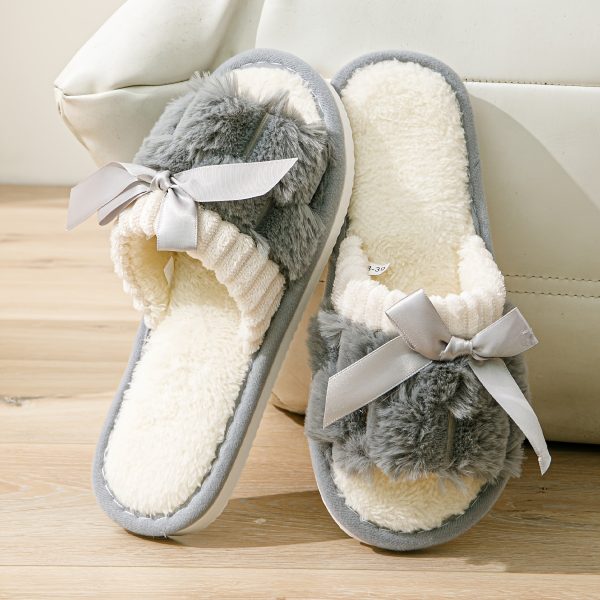 Elegant Bowknot Slide Sandals - Soft Plush Fabric, Non-Slip EVA Sole, Breathable & Odor-Resistant, Lightweight Comfort for Indoor/Outdoor Wear, Two-Wear Design for Couples - Image 12