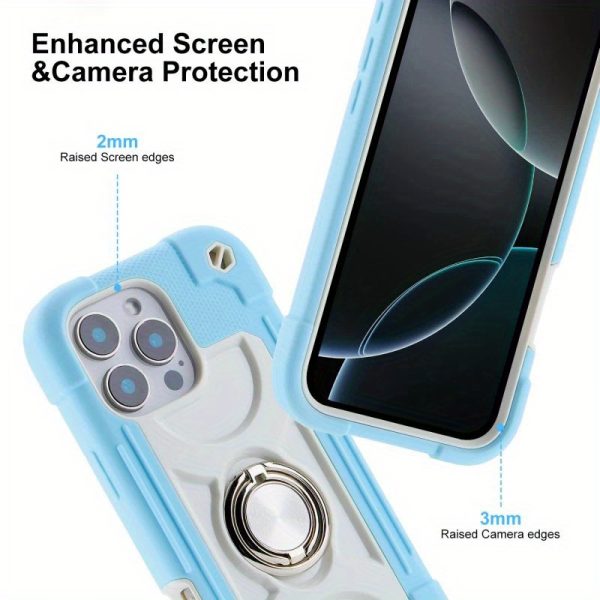 A Colorful Dual Ring Case Suitable for The Apple Iphone 16, Featuring a Durable Shell with a 360° Dual Rotating Ring Stand, a Phone Lanyard, And a 3-In-1 Protective Cover That Is Shockproof. - Image 5