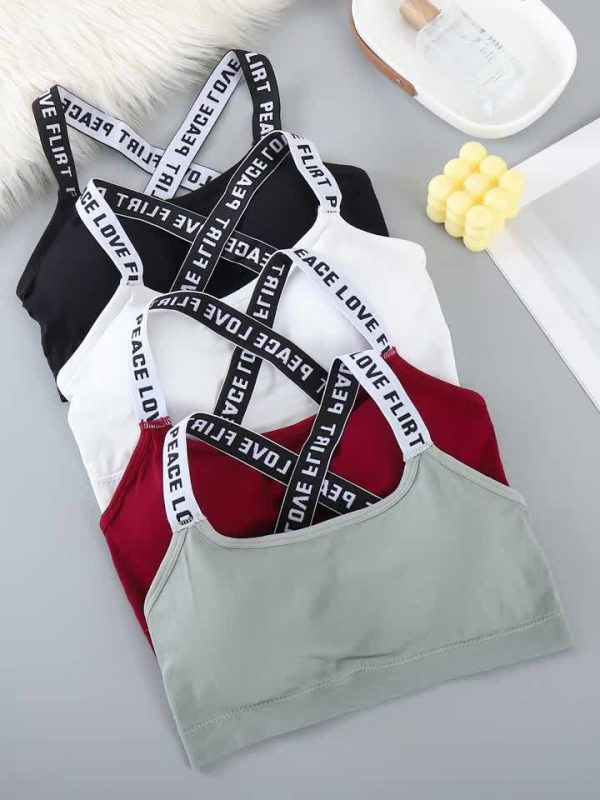 Pack of 4 lettered sports bras, comfortable and breathable pleated wireless sport underwear bra, shockproof running and yoga multi-set vest - Image 9