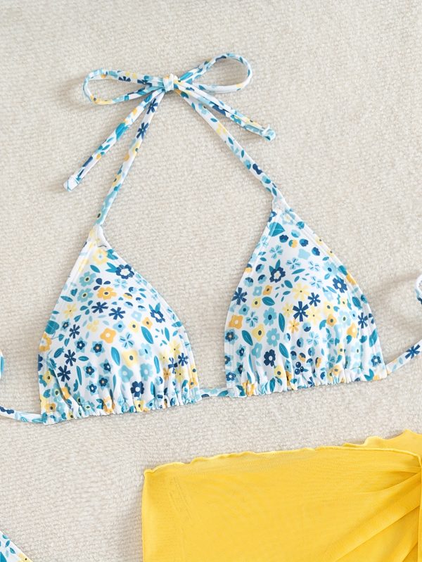 Women's Fresh Floral Mesh Bikini Three-Piece Set - Image 4