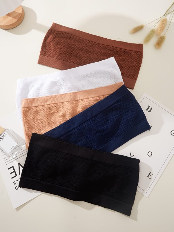 5pcs Strapless Bandeau Tops, Polyamide, Solid Color, Wireless, Medium Support, No Padding, Knit Fabric, 165g/m², for Easter Gift, Various Occasions - Image 4