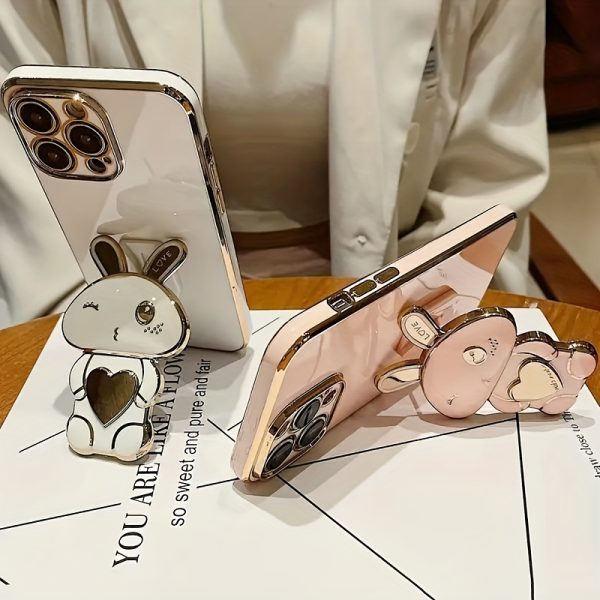 [Cute Rabbit] Designed for iPhone 11, iPhone 13, iPhone 14, iPhone 13 Pro Max, iPhone 14 Pro Max, iPhone 15, iPhone 15 Pro, iPhone 5 Pro Max, iPhone 16, iPhone 16 Pro, iPhone 16 Plus and iPhone 16 Pro Max Cute and Simple Electroplated Rabbit Holder Protective Case - Image 4
