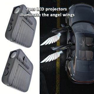 [Ultra bright LED light] 2pcs/set Ultra bright LED door projector light with Angel Wings design | Decorative light Ambient light, black carbon fiber finish, illuminating Angel Wings
