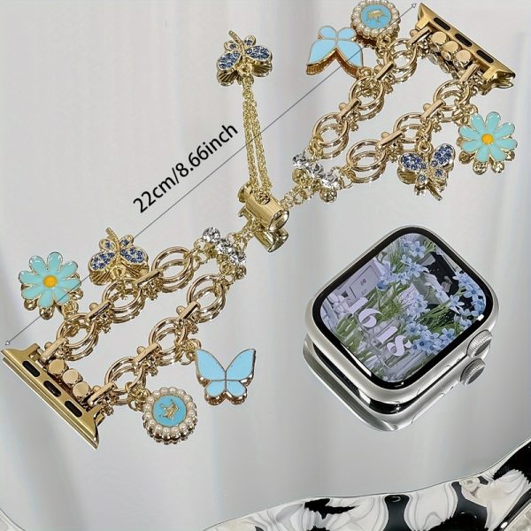 1pc Daisy Chain Apple Watch Band for Women - Alloy Jewelry Clasp Luxury Floral Charm Strap, Compatible with 38mm-49mm & Apple Watch Ultra/Series 10-1, Fashionable Smart Wristband (No Battery Needed), Apple Watch Straps - Image 5
