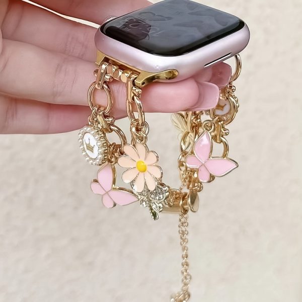 1pc Daisy Chain Apple Watch Band for Women - Alloy Jewelry Clasp Luxury Floral Charm Strap, Compatible with 38mm-49mm & Apple Watch Ultra/Series 10-1, Fashionable Smart Wristband (No Battery Needed), Apple Watch Straps - Image 3