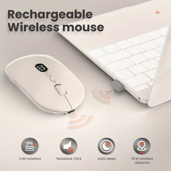 ZIYOULANG Ultra-Slim Wireless Mouse with Battery Display - 2.4G Rechargeable, Quiet Click, 1600 DPI, Compatible with PC, Mac, MacBook - Ideal for Office Use, Clicker Included, Mousepad 2.4G - Image 4