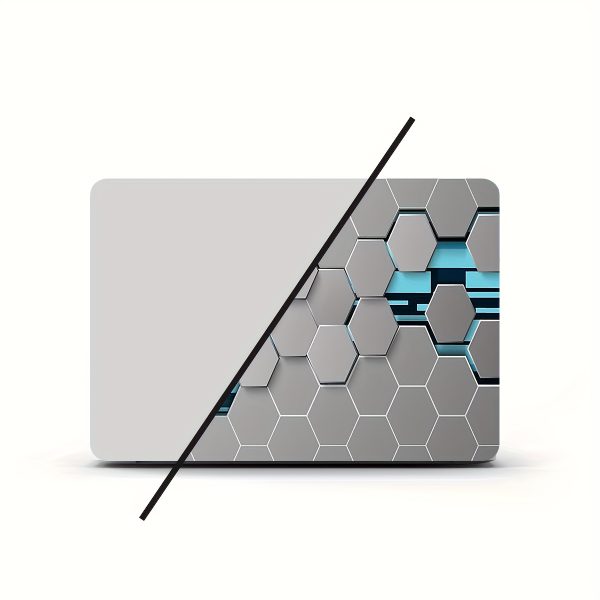 2pcs Geometric Blue & Gray Laptop Skin Stickers - Waterproof, Scratch-Resistant, Self-Adhesive Vinyl Art for Laptops & Cars, Unique Hexagonal Pattern Design, Laptop Accessories | Modern Laptop Design | Durable Laptop Skin, Laptop Decor - Image 2