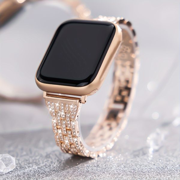 Sparkling Rhinestone Band for iWatch, Colorful Rose Golden, Waterproof, Compatible with Series 1-10 & SE, Sizes 38mm to 49mm, BIIFAKOO, Ultra - Image 7