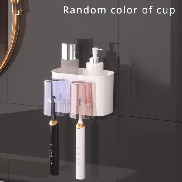 Space-Saving Multi-Cup Wall-Mounted Toothbrush & Mouthwash Holder - Durable Plastic Bathroom Organizer with Ample Storage - Image 6