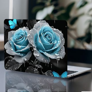 2pcs Blue Rose & Butterfly Vinyl Decals - Waterproof, Scratch-Resistant Laptop Skins with Semi-Matte Finish | Fit for Notebooks, Cars, Helmets, Motorcycles, Fridges | Artistic, Non-Reusable Stickers, Laptop Stickers