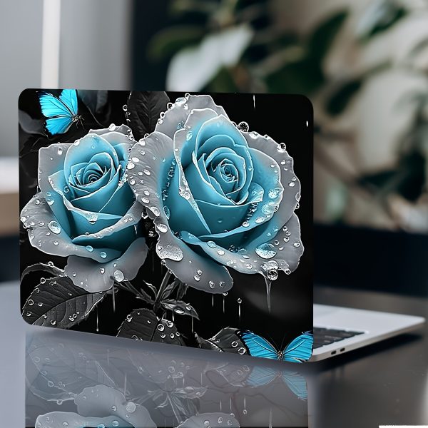 2pcs Blue Rose & Butterfly Vinyl Decals - Waterproof, Scratch-Resistant Laptop Skins with Semi-Matte Finish | Fit for Notebooks, Cars, Helmets, Motorcycles, Fridges | Artistic, Non-Reusable Stickers, Laptop Stickers