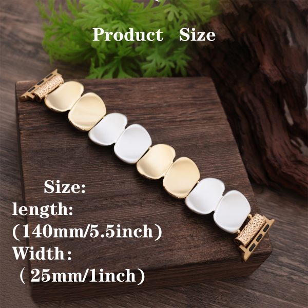 Elegant Golden-Tone Stretch Bracelet Band for Apple Watch Series (38mm-49mm) - Fashionable Two-Tone Metal 's Wristband with Heart Accents, Compatible with iWatch Ultra 2, SE, and More, Wearable Technology | Luxury Watch Strap | Decorative Elets, Apple Watch Accessories - Image 2