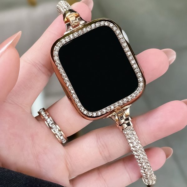 1pc Sparkling Crystal Apple Watch Band Compatible with 38mm-49mm & Ultra/Series 1-10, Alloy Metal Women's Fashion Bracelet - Luxury Gift for Her, Girlfriend, Friends, Apple Watch Bracelet, Smartband Accessory, Cylindrical Gemstone Design, Durable Clasp Feature - Image 7