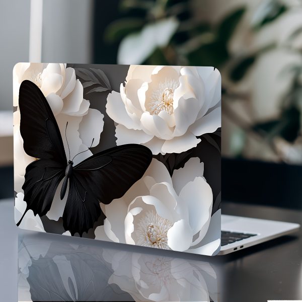 2pcs Butterfly Floral Laptop Art Decal Stickers, Universal Reusable Waterproof and Scratch-Resistant Light Beige Sticker for Laptops, Cars, Helmets, Motorcycles, Refrigerators - Decorative Decals - Image 2