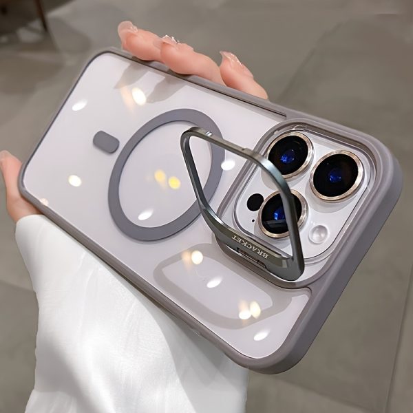 Luxury Transparent Magnetic Wireless Charging Metal Lens Bracket Case Compatible with for Iphone 16 15 14 13 12 11 Pro Max Plus with Lndependent Lens Protector Acrylic Backboard Shockproof Armor Clear Cover - Image 3