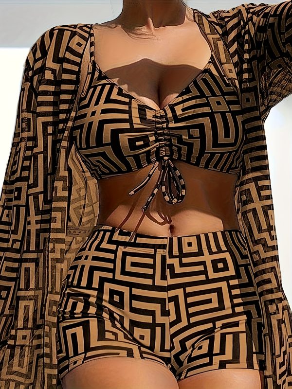25SS Midsummer Trend. European and American Fashion Swimsuit Three-Piece Set with Square Pants Bikini Top, Internet Celebrity Matching Novel Color Sexy Elegant Stylish Trendy Avant-Garde Choice Super Beautiful High Conversion Rate Designer Style Hot Selling Item